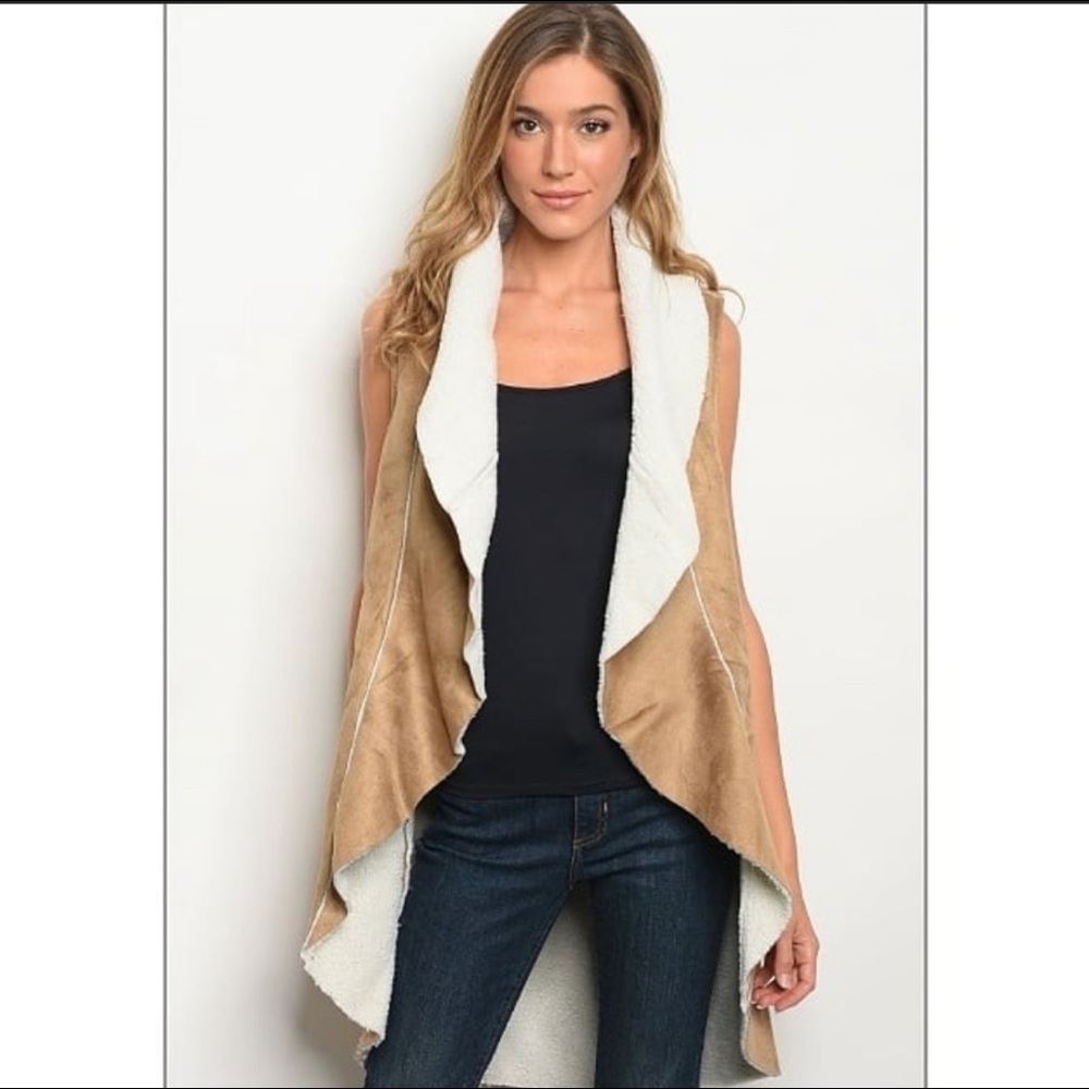 Camel Suede Sherpa Vest